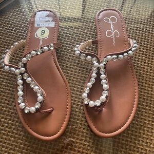 Jessica Simpson diamond & pearl embellished sandals